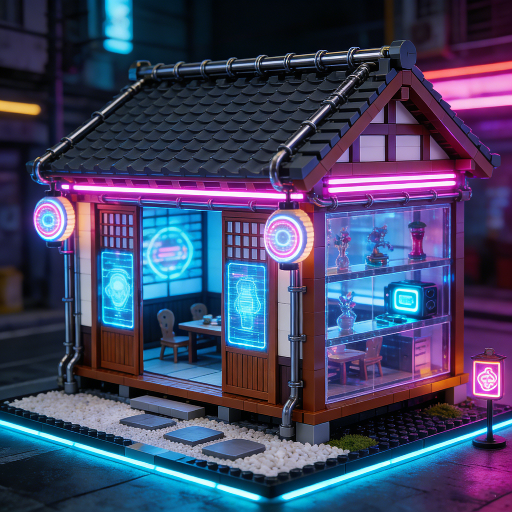 Cyber Neon Street House Building Set